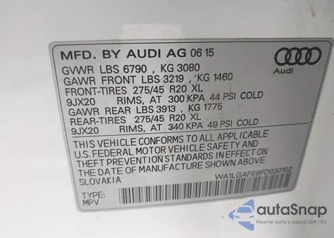 2015 Audi Q7 3.0T Premium из США, поврежденный, VIN WA1LGAFE6FD030102